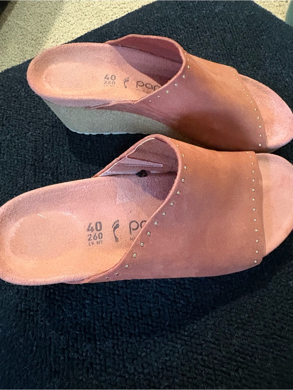 Birkenstock Papillio Namica Studded Wedge slide heel in Pink/salmon color EUC